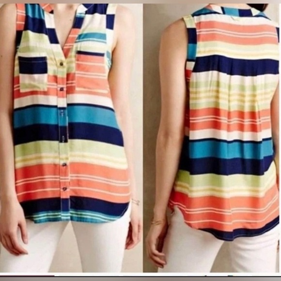 Maeve Tops - Anthropologie Maeve Sunseeker Rainbow Striped Sleeveless Blouse, Size 4P EUC